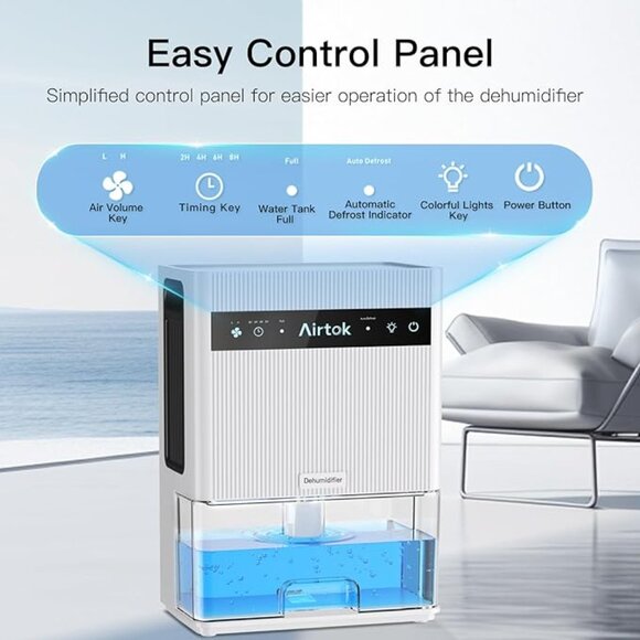 NEW IN BOX! Airtok Dehumidifier w/Timer, Auto-Defrost, Auto Shut-Off, (7) Lights - Picture 3 of 14